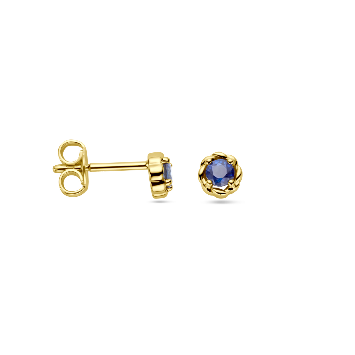Oorknopjes van 14-karaat goud met blauwe saffier – Diameter 4.5 mm