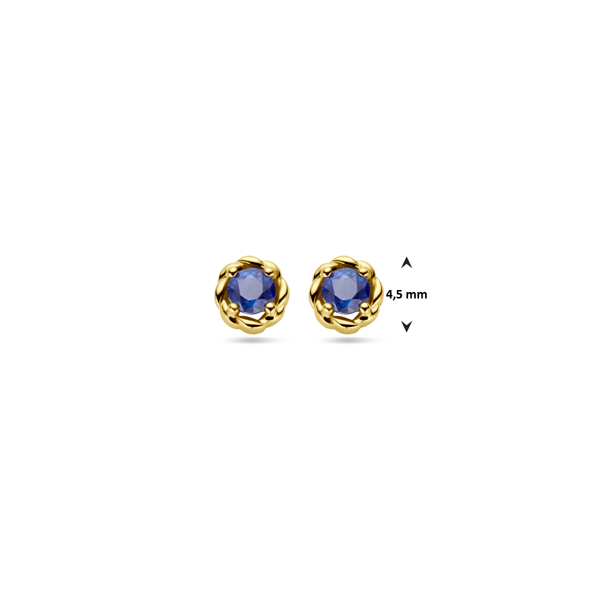 Oorknopjes van 14-karaat goud met blauwe saffier – Diameter 4.5 mm