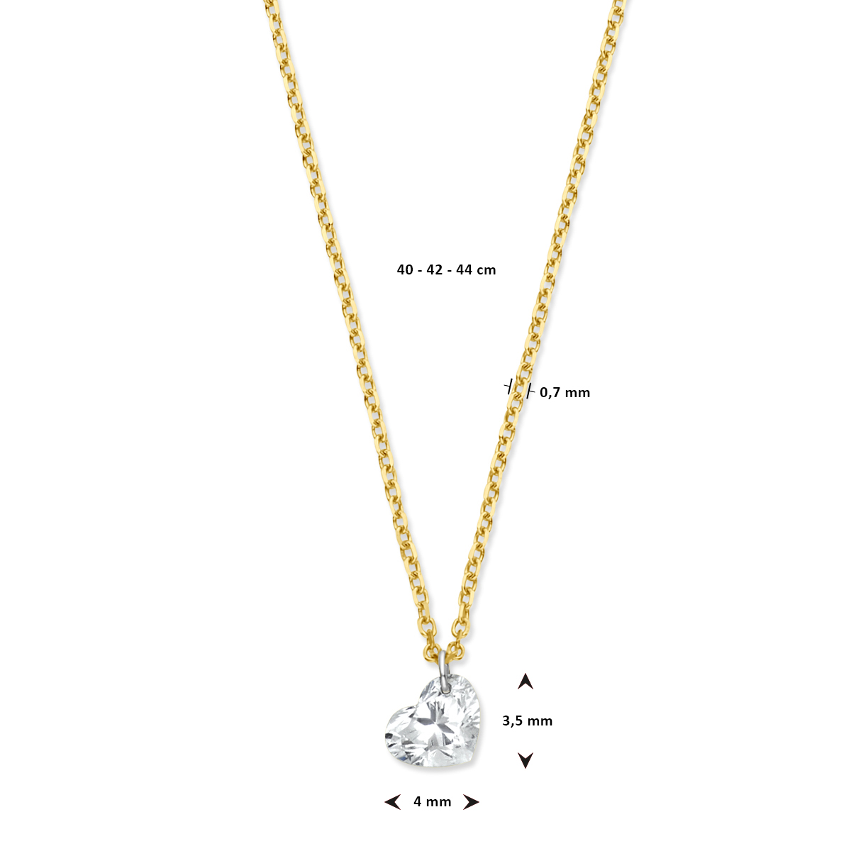 Gouden ketting met hartje van lab grown diamant 0.25 crt - Lengte 40 cm, 42 cm en 44 cm