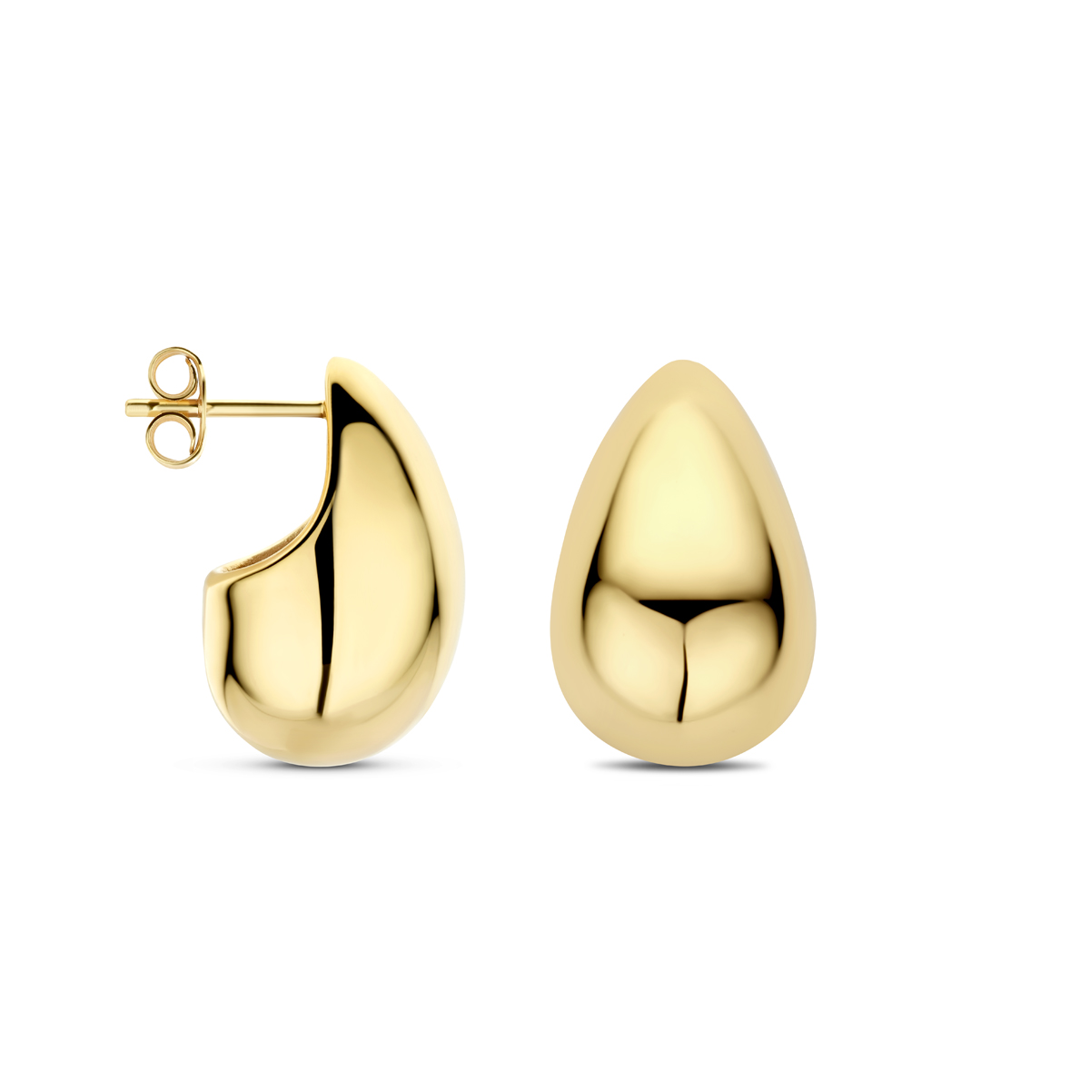 Vergulde druppel oorknoppen 12.5 mm breed - Hoogte 20 mm