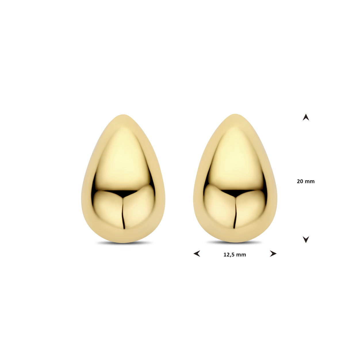Vergulde druppel oorknoppen 12.5 mm breed - Hoogte 20 mm