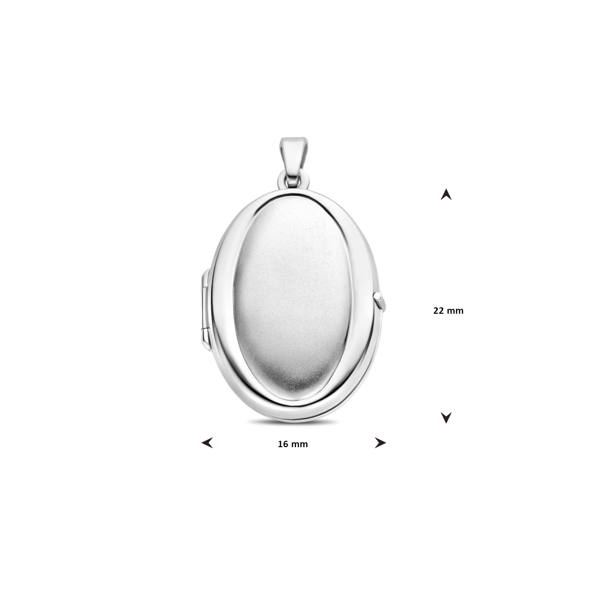 Zilveren ovaal medaillon glanzend en mat afgewerkt 16 mm breed - Hoogte 22 mm