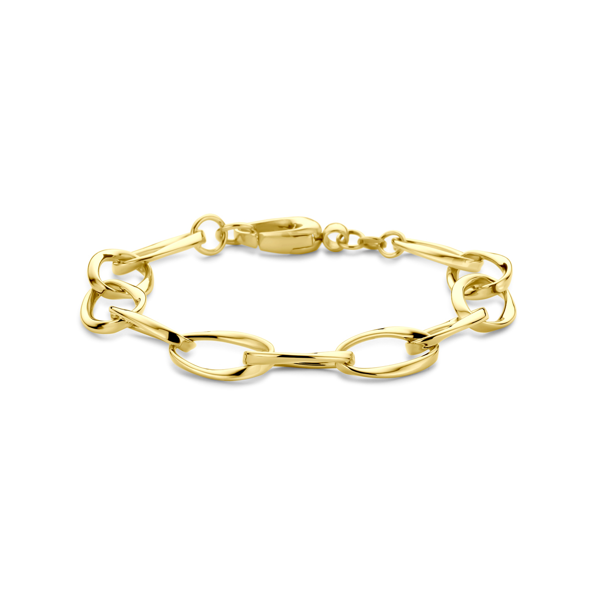 14-karaat gouden schakelarmband met ovaal gedraaide schakels 10.5 mm breed - Lengte 19 cm