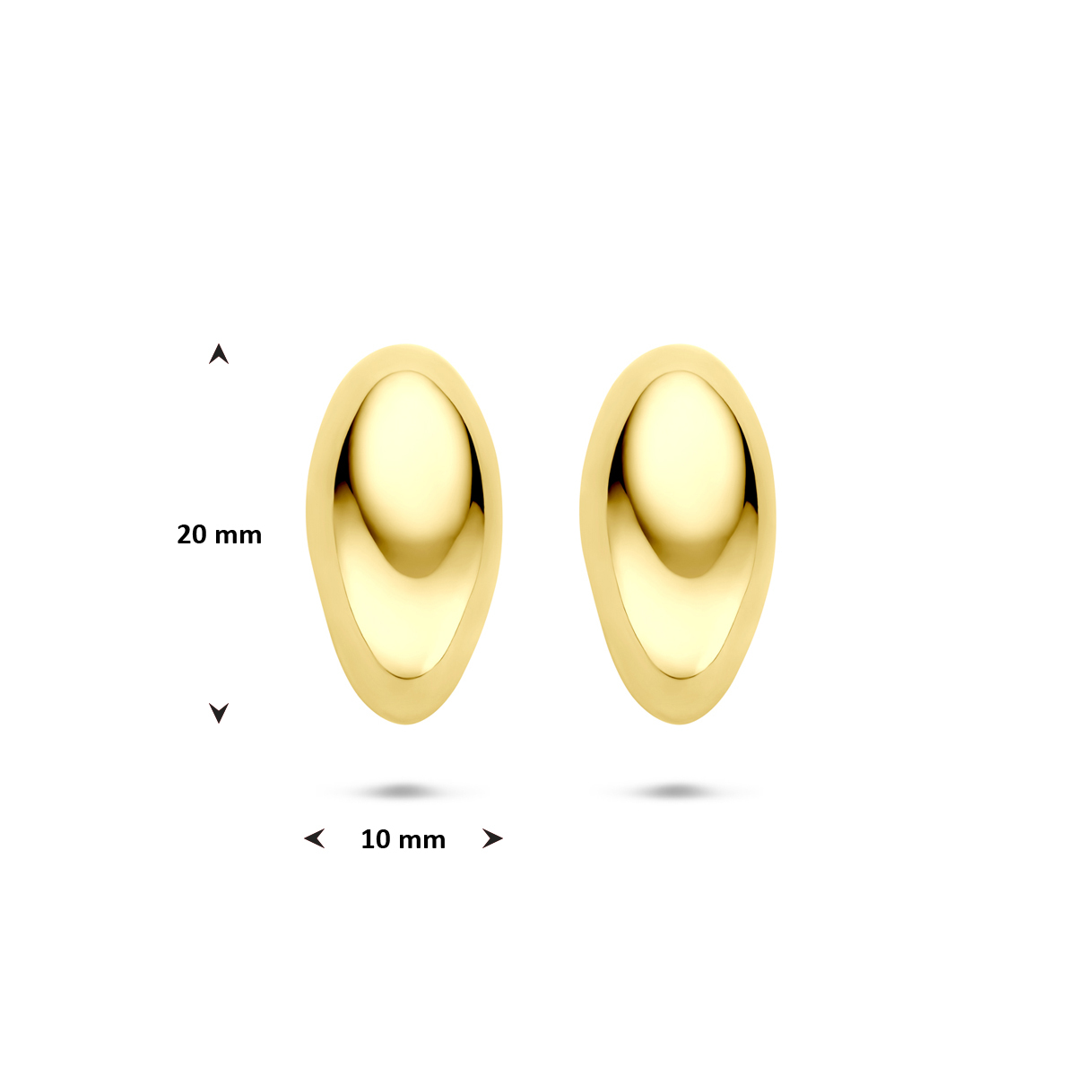 Ovale gold plated oorstekers met glanzende afwerking 10 mm breed - Hoogte 20 mm