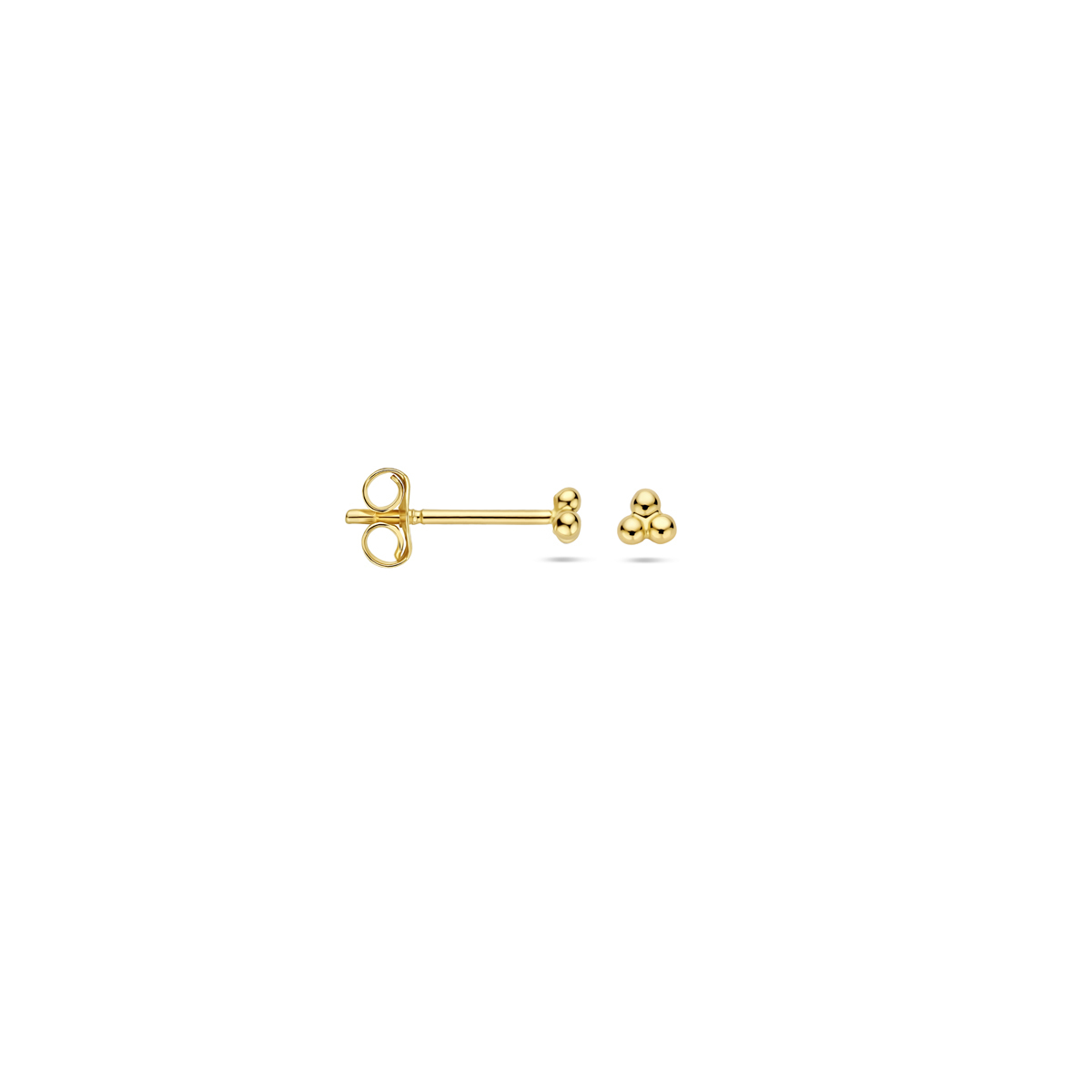 9-karaat goudkleurige oorknopjes met 3 bolletjes 2.5 mm breed - Hoogte 2.5 mm