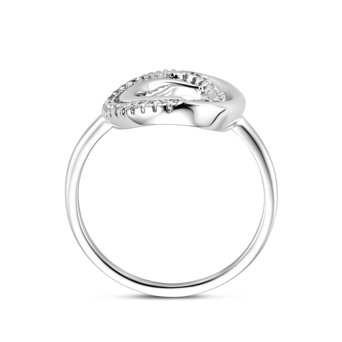 Zilveren ring met ovale open vorm en transparante zirkonia's 16 mm breed