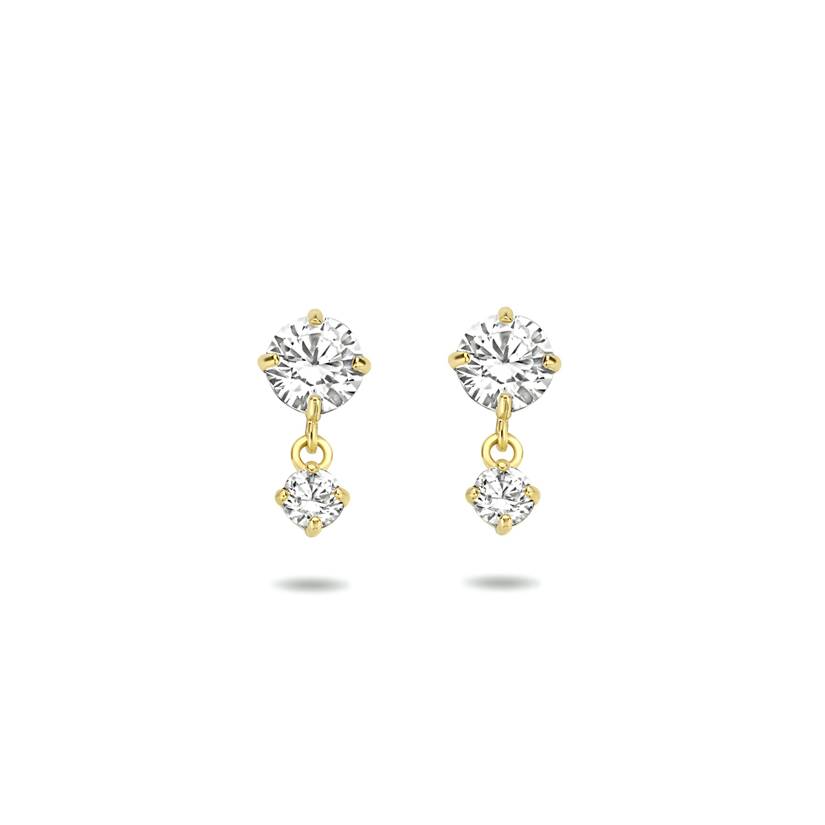 14-karaat gouden oorhangers met briljant geslepen zirkonia 4.4 mm breed - Hoogte 8 mm