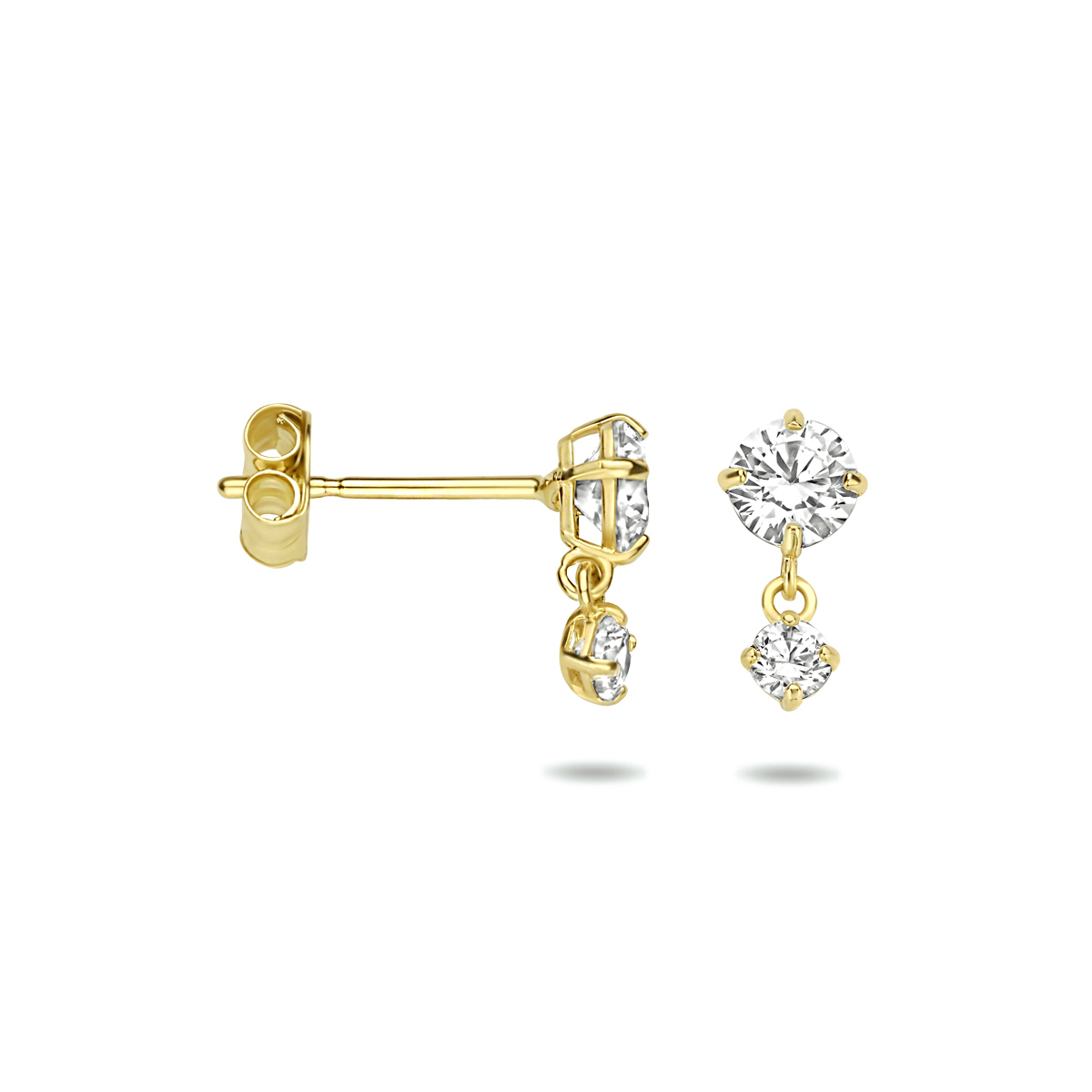 14-karaat gouden oorhangers met briljant geslepen zirkonia 4.4 mm breed - Hoogte 8 mm