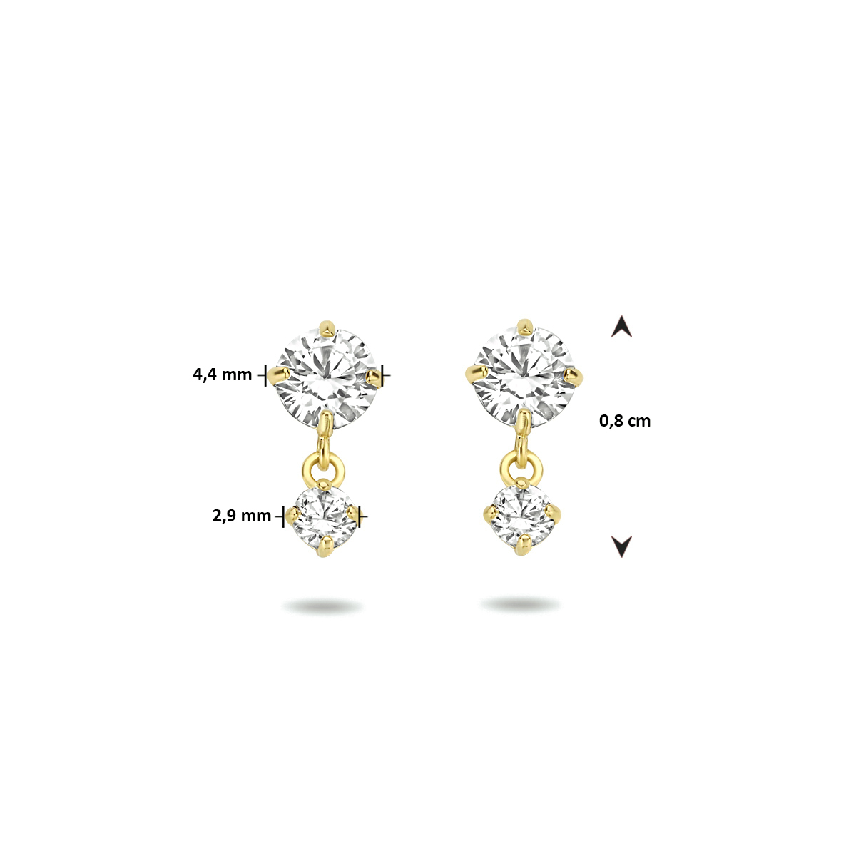 14-karaat gouden oorhangers met briljant geslepen zirkonia 4.4 mm breed - Hoogte 8 mm