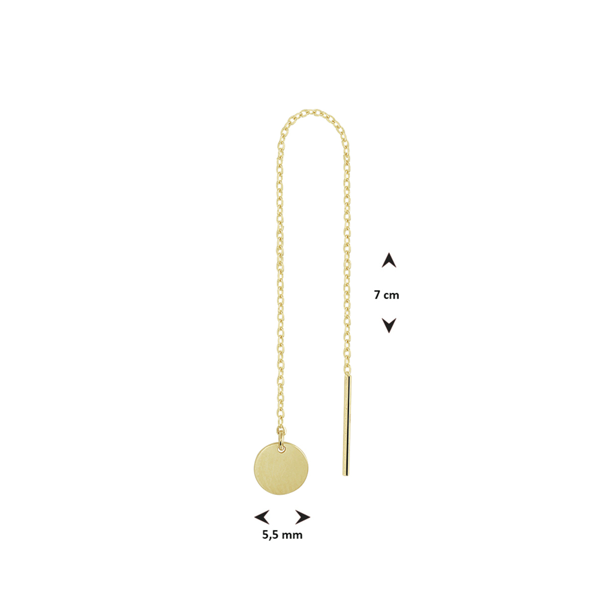 14-karaat gouden doortrekoorbel met ronde hanger - Hoogte 70 mm - Per stuk