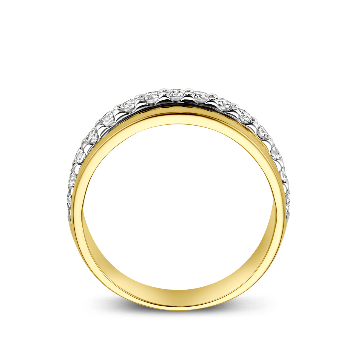 14-karaat gouden ring met 1 witgouden diamanten baan 0.57 crt 9 mm breed
