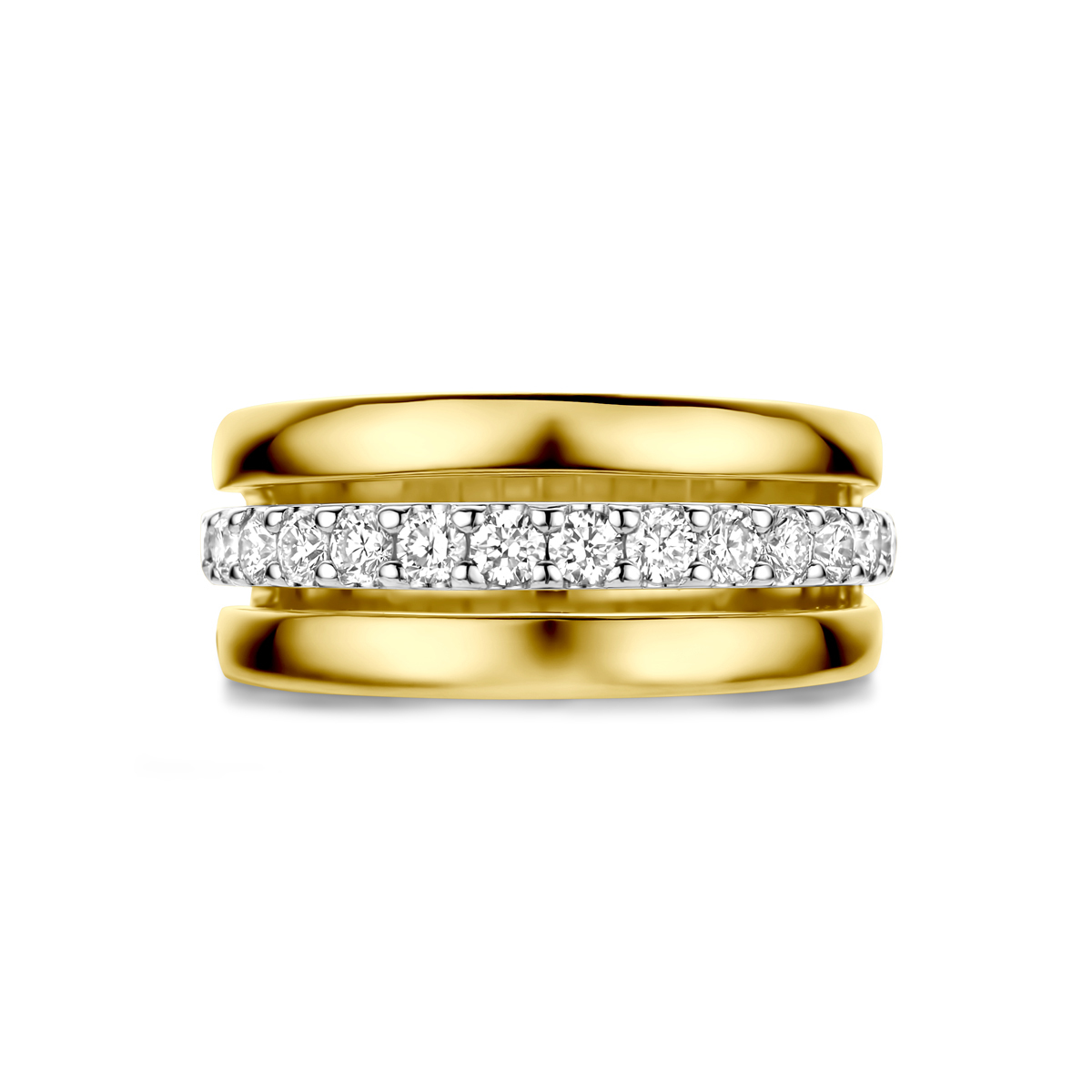 14-karaat gouden ring met 1 witgouden diamanten baan 0.57 crt 9 mm breed