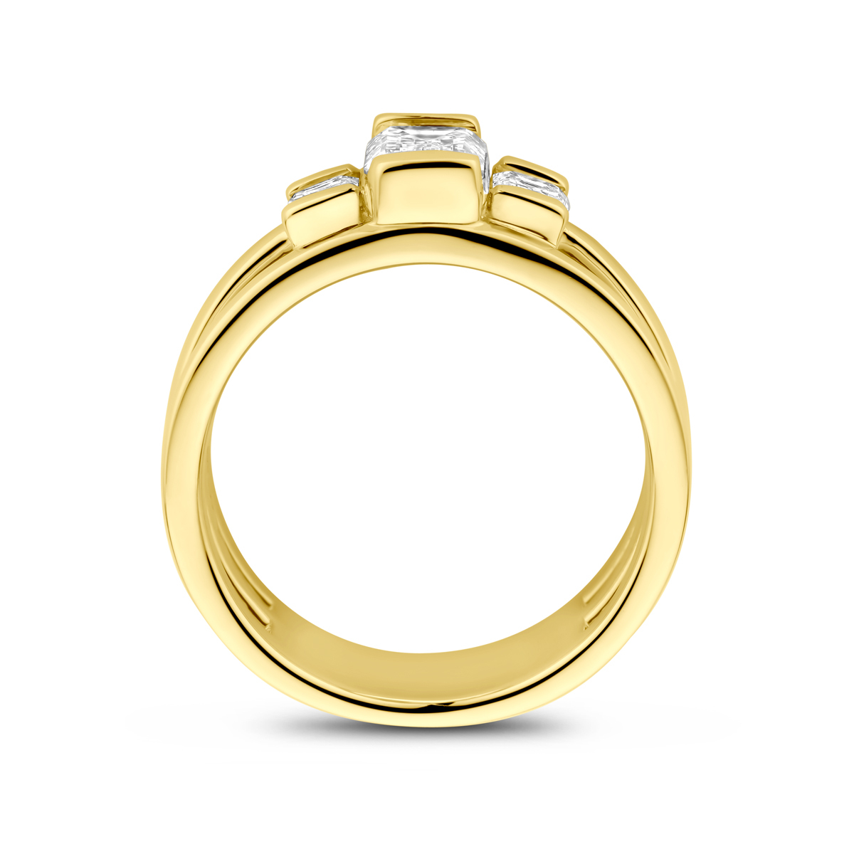 14-karaat gouden ring met emerald cut lab grown diamanten 1.50 crt 8.5 mm breed