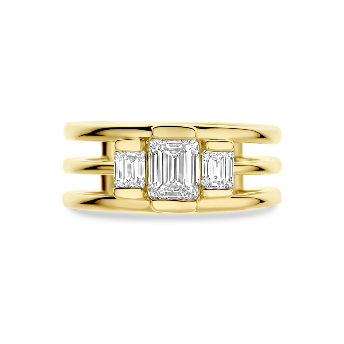 14-karaat gouden ring met emerald cut lab grown diamanten 1.50 crt 8.5 mm breed
