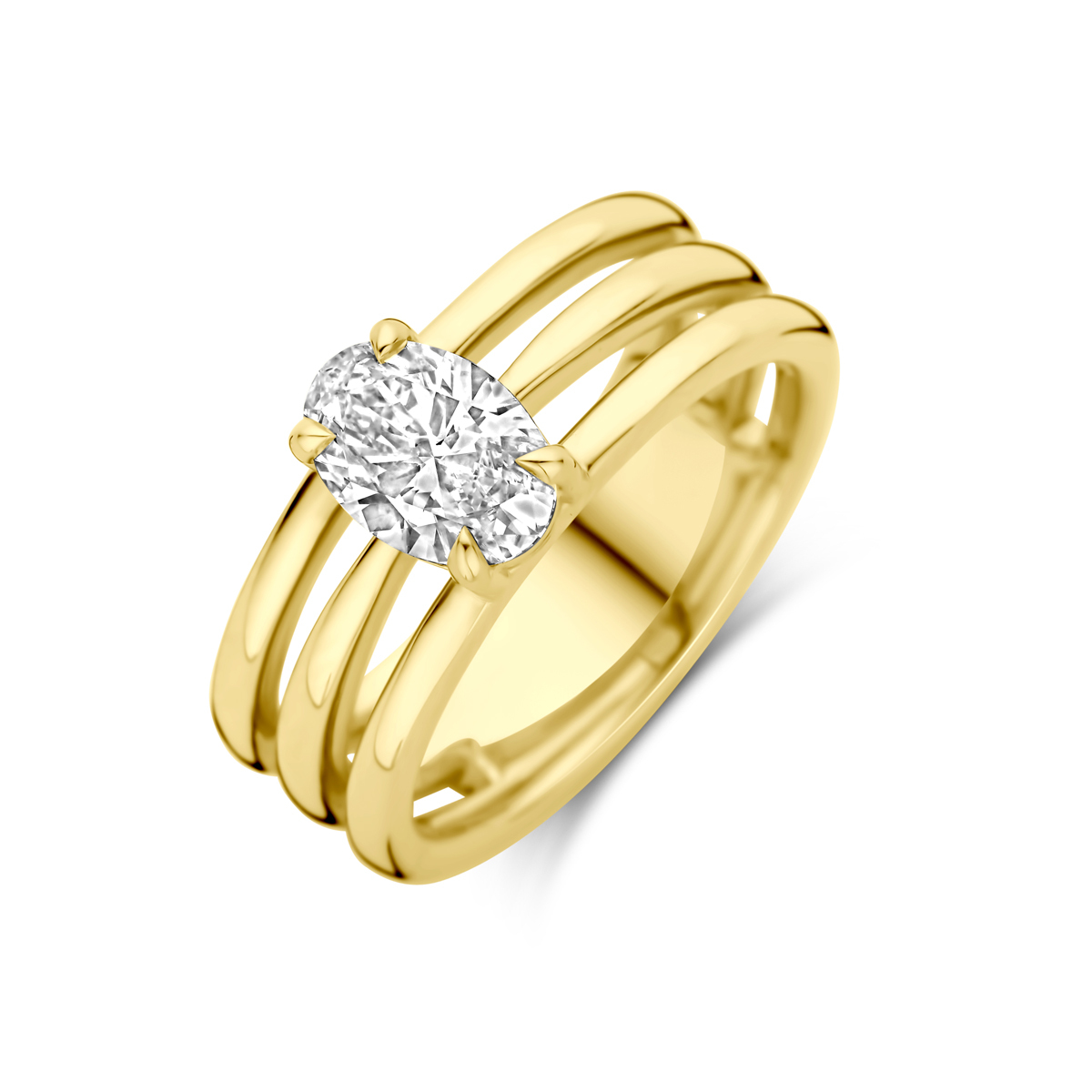 14-karaat gouden solitair ring met ovale lab grown diamant 1.00 crt 6 mm breed