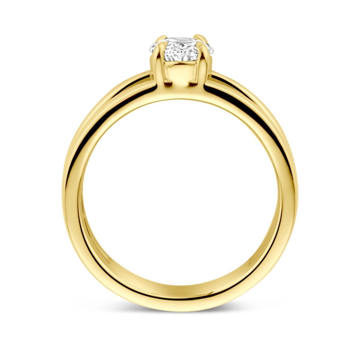 14-karaat gouden solitair ring met ovale lab grown diamant 1.00 crt 6 mm breed