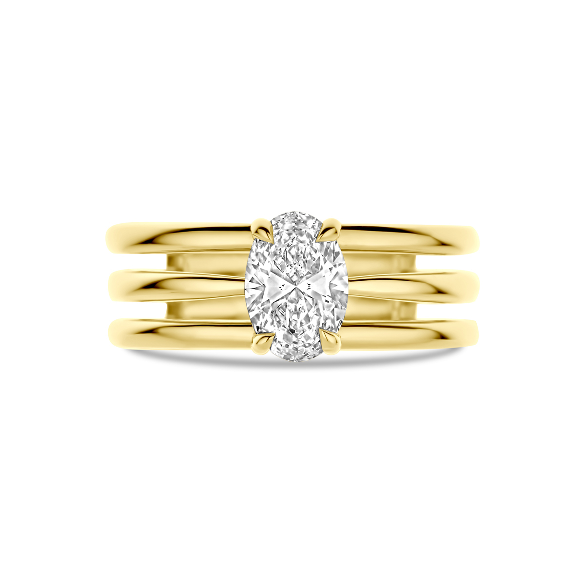 14-karaat gouden solitair ring met ovale lab grown diamant 1.00 crt 6 mm breed