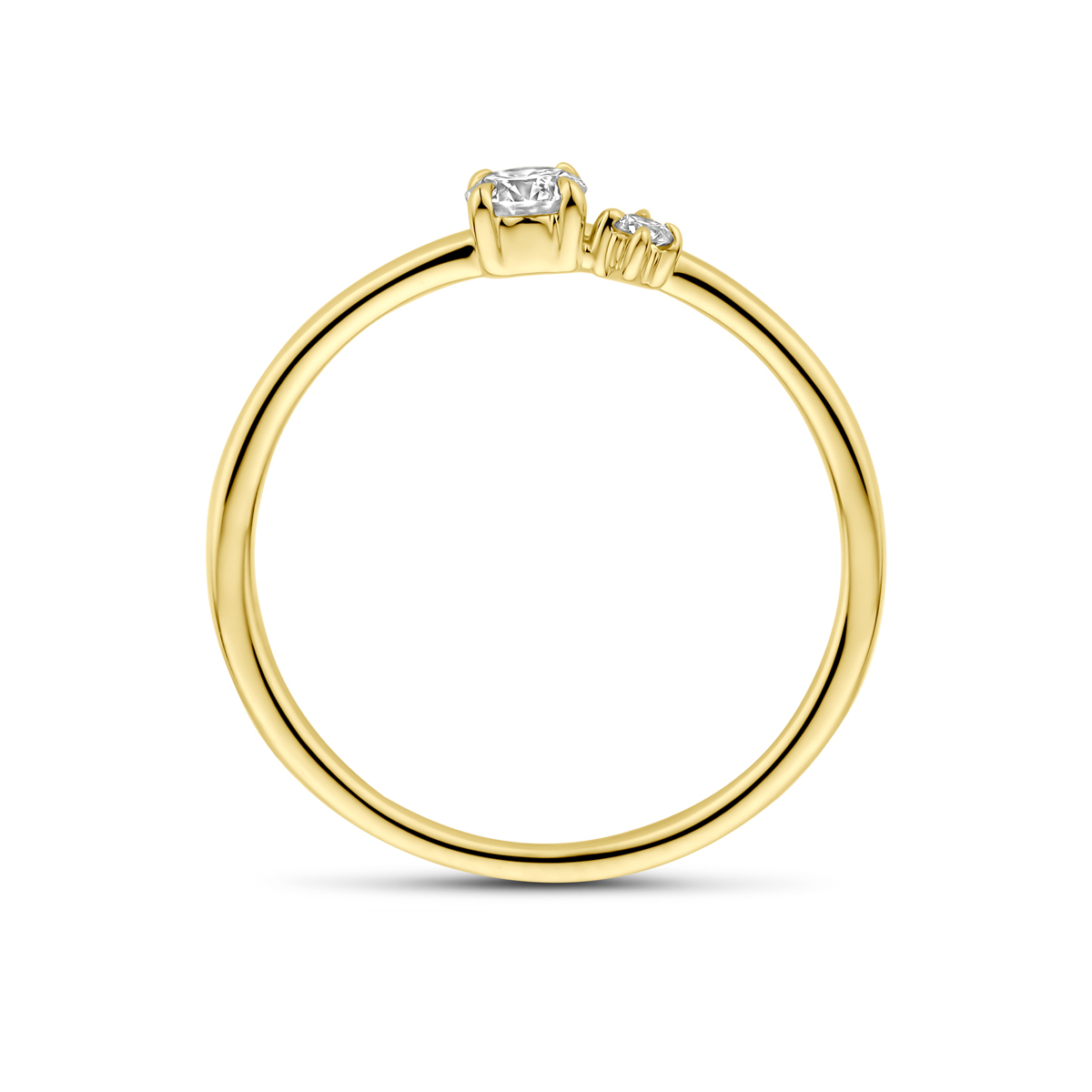 14-karaat gouden ring met 2 briljant geslepen lab diamanten 0.20 crt 4.5 mm breed