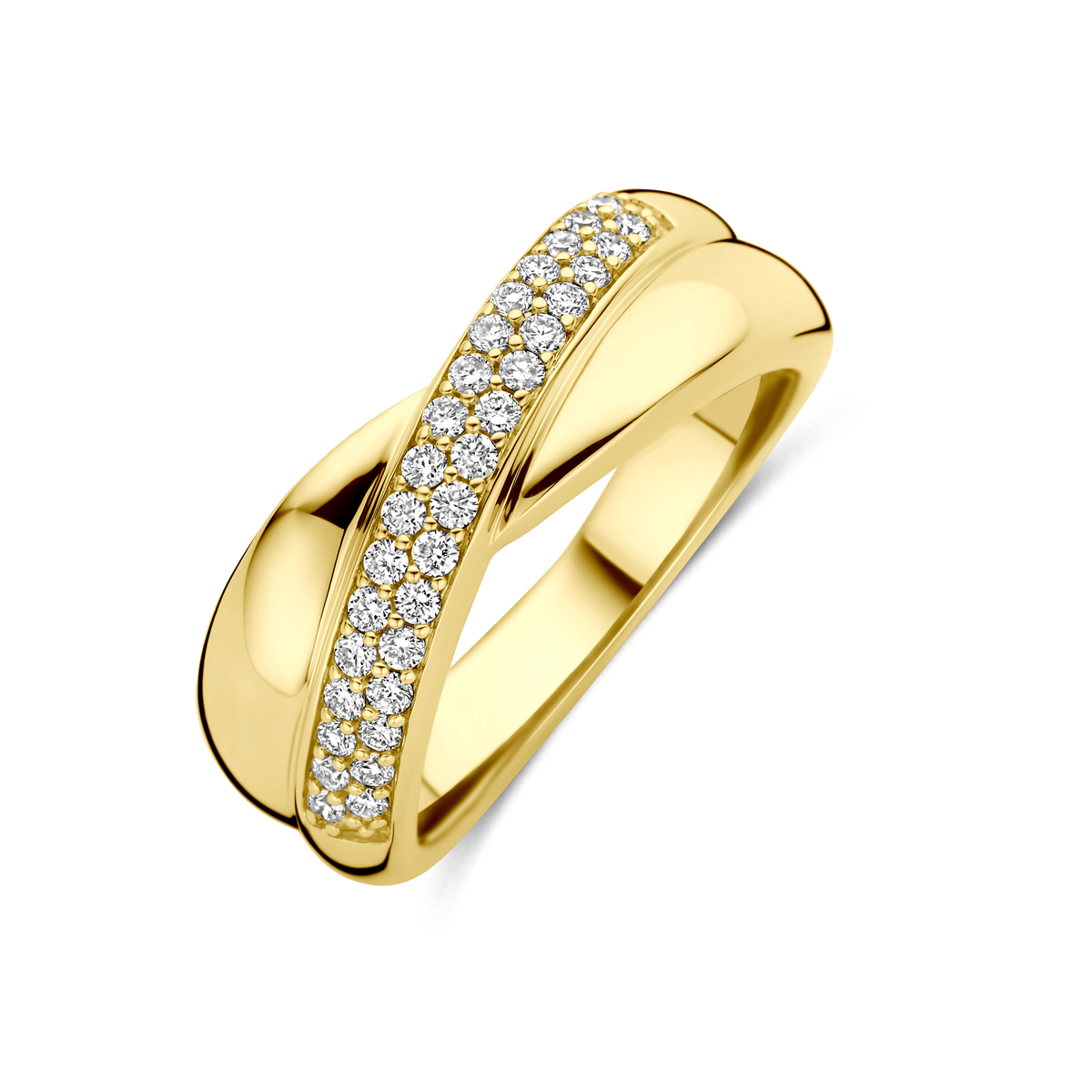 14-karaat gouden crossover ring met lab diamanten baan 0.29 crt 7.5 mm breed