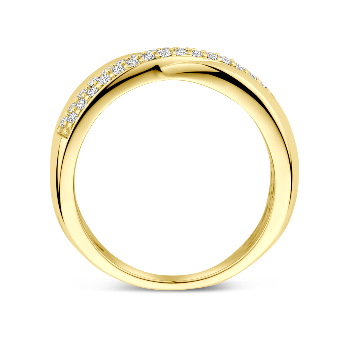 14-karaat gouden crossover ring met lab diamanten baan 0.29 crt 7.5 mm breed