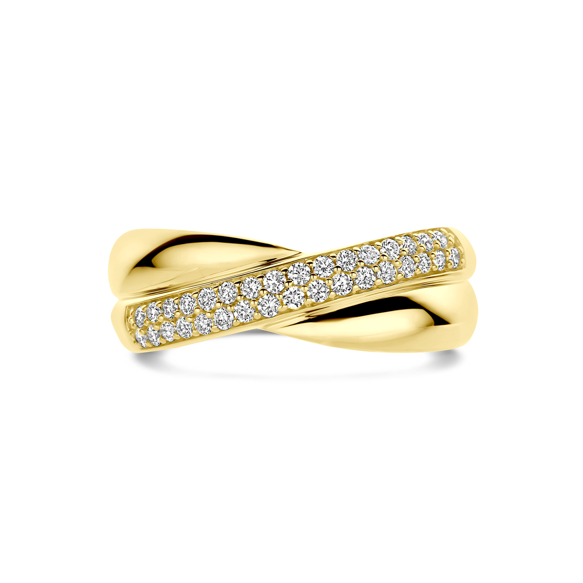 14-karaat gouden crossover ring met lab diamanten baan 0.29 crt 7.5 mm breed