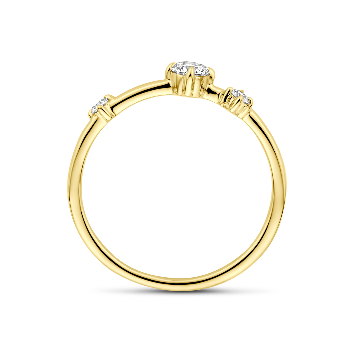 14-karaat gouden ring met drie lab grown diamanten 0.25 crt 4.5 mm breed