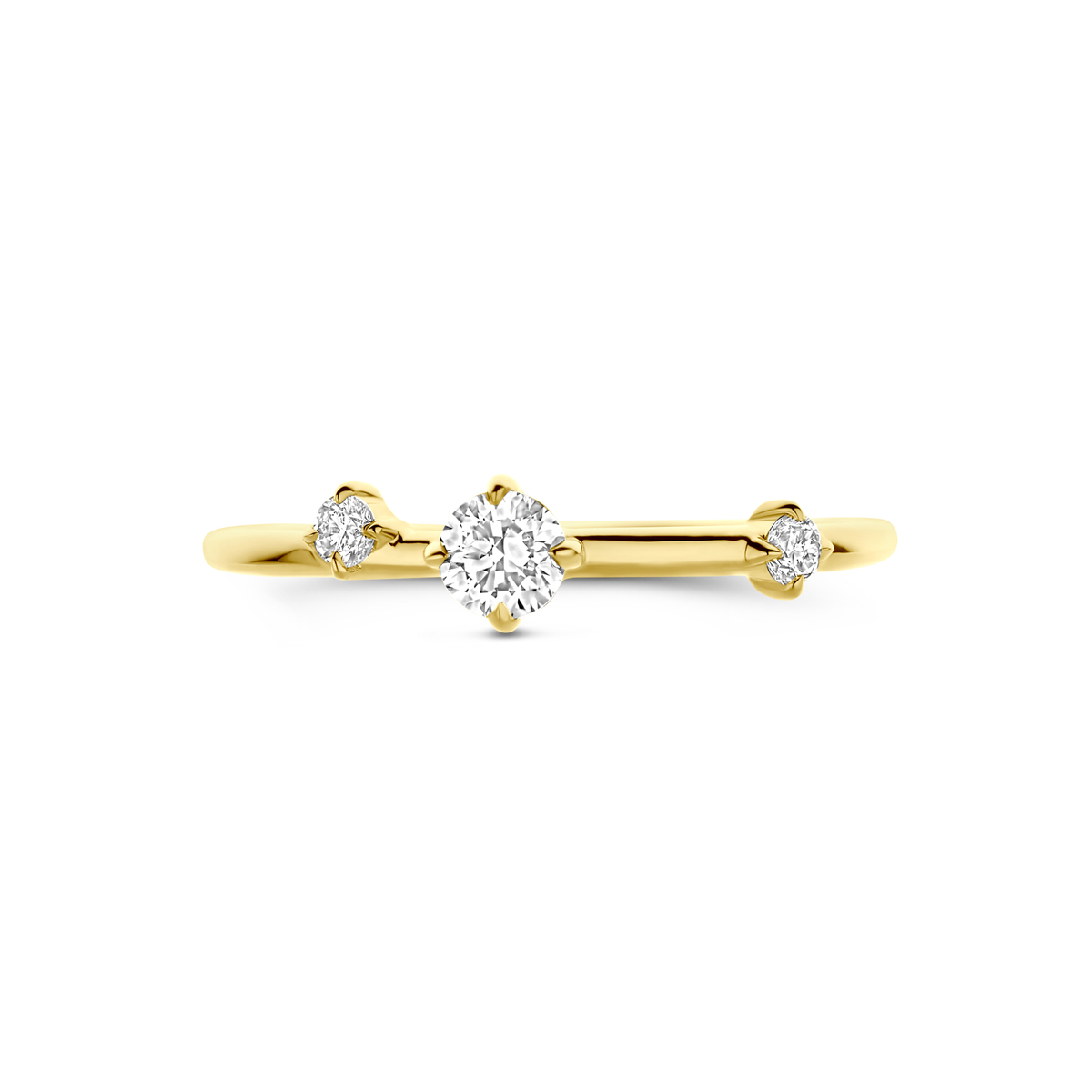 14-karaat gouden ring met drie lab grown diamanten 0.25 crt 4.5 mm breed