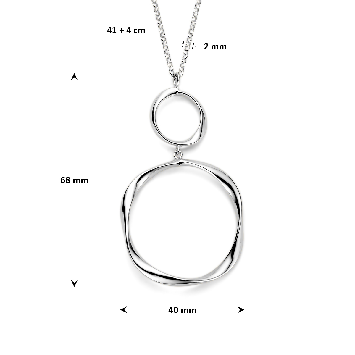 925 zilveren ketting met 2 open gedraaide cirkels 2 mm breed - Lengte 41-45 cm