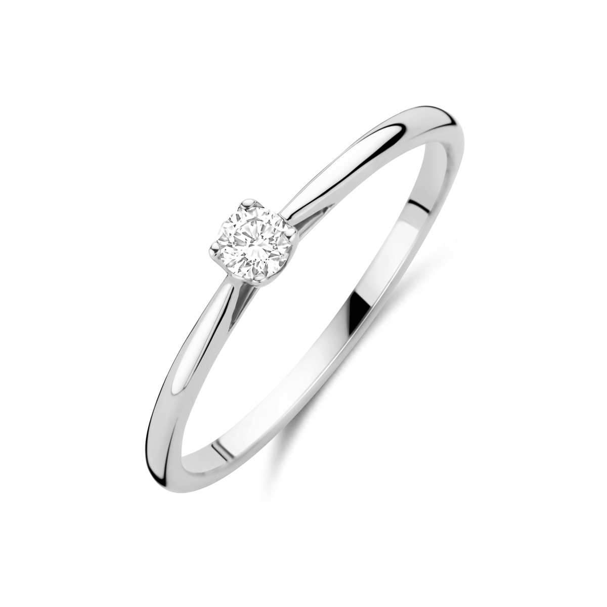 Witgouden solitair ring met briljant geslepen lab grown diamant 0.10 crt 3 mm breed