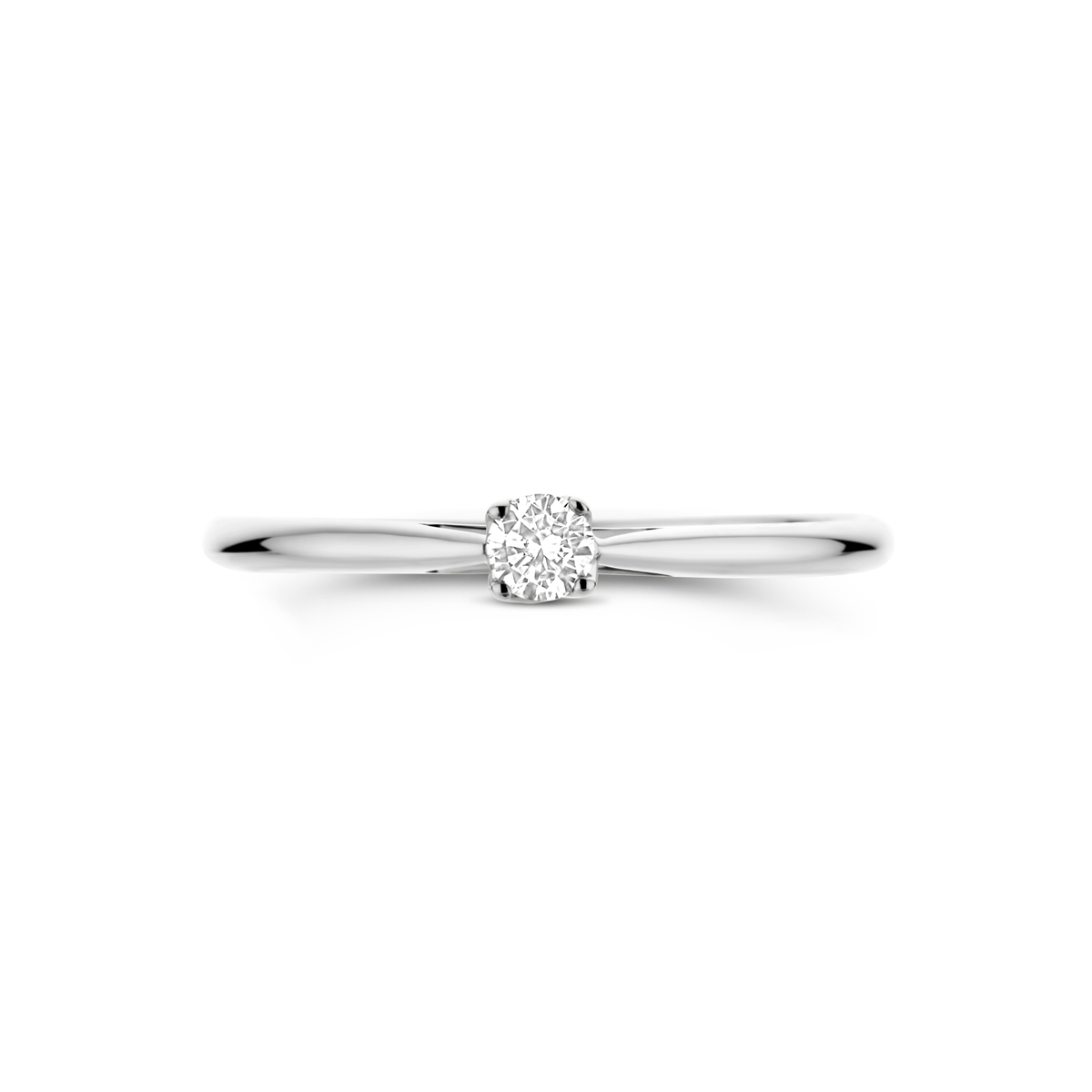 Witgouden solitair ring met briljant geslepen lab grown diamant 0.10 crt 3 mm breed
