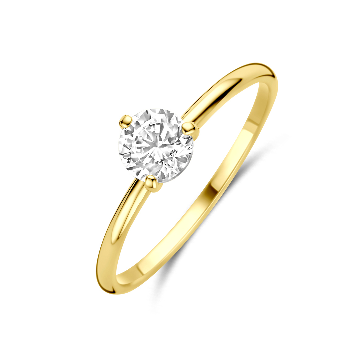 14-karaat gouden solitair ring met briljant geslepen zirkonia 5.5 mm breed