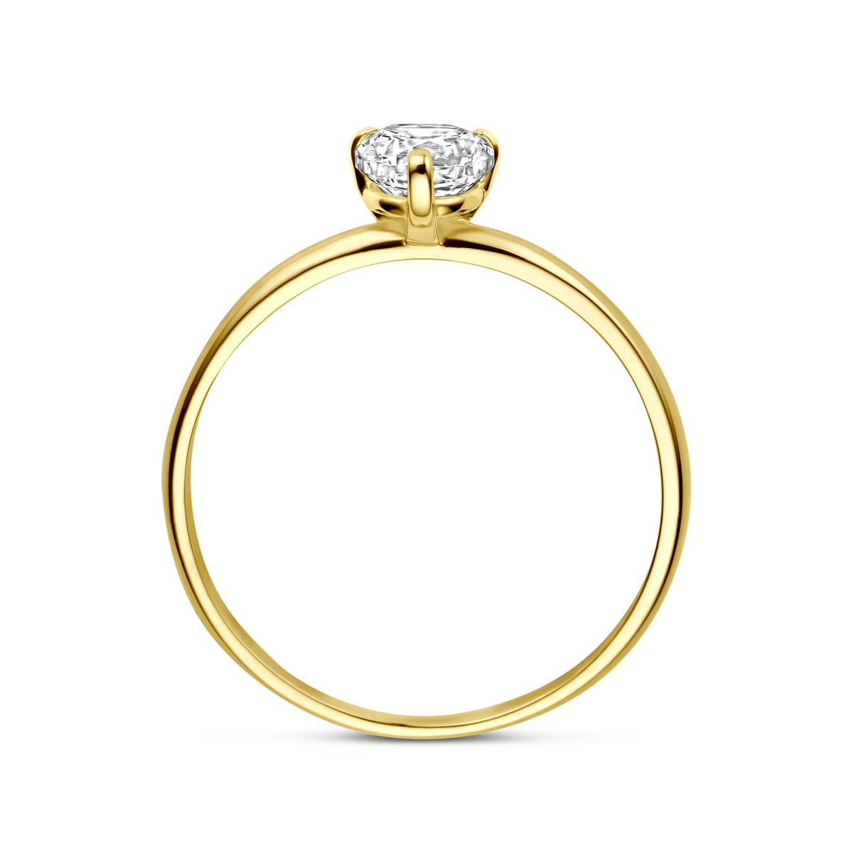 14-karaat gouden solitair ring met briljant geslepen zirkonia 5.5 mm breed