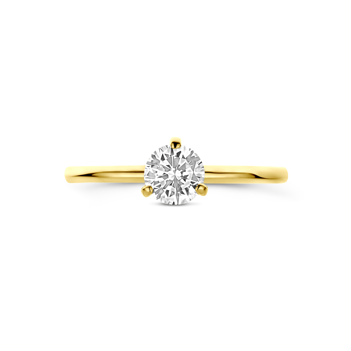 14-karaat gouden solitair ring met briljant geslepen zirkonia 5.5 mm breed