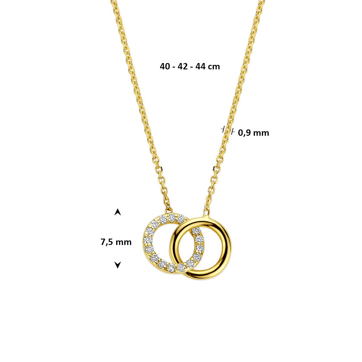 Gouden ketting met glanzende en lab grown diamanten cirkel 0.09 crt 0.9 mm breed - Lengte 40-42-44 cm