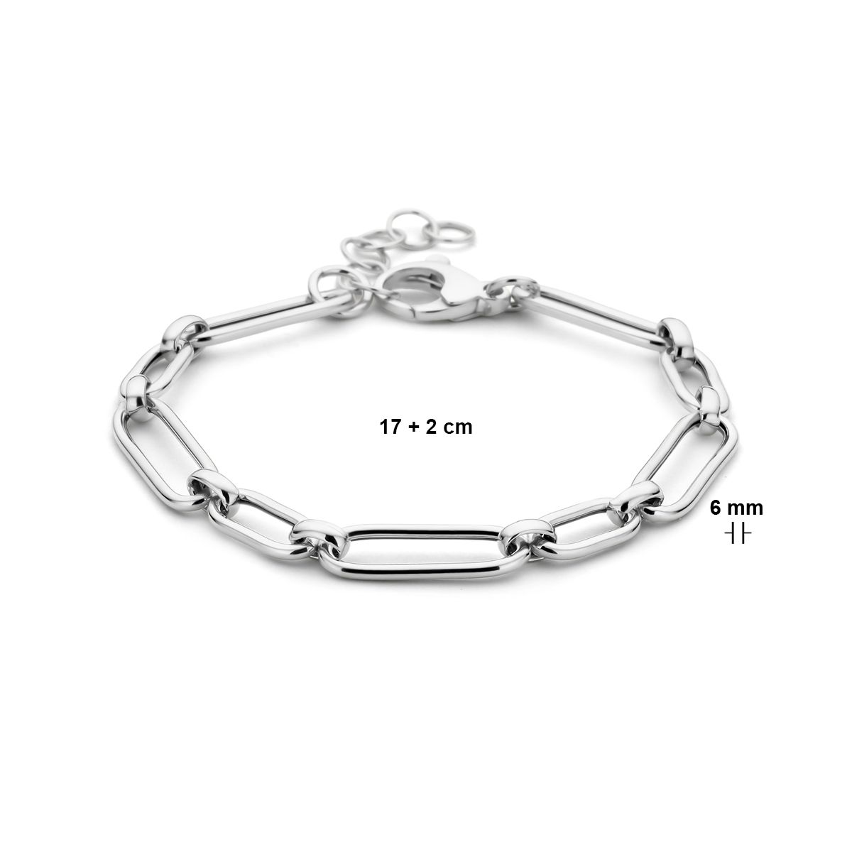 925 sterling zilveren schakelarmband met paperclip schakels 6 mm breed - Lengte 17-19 cm