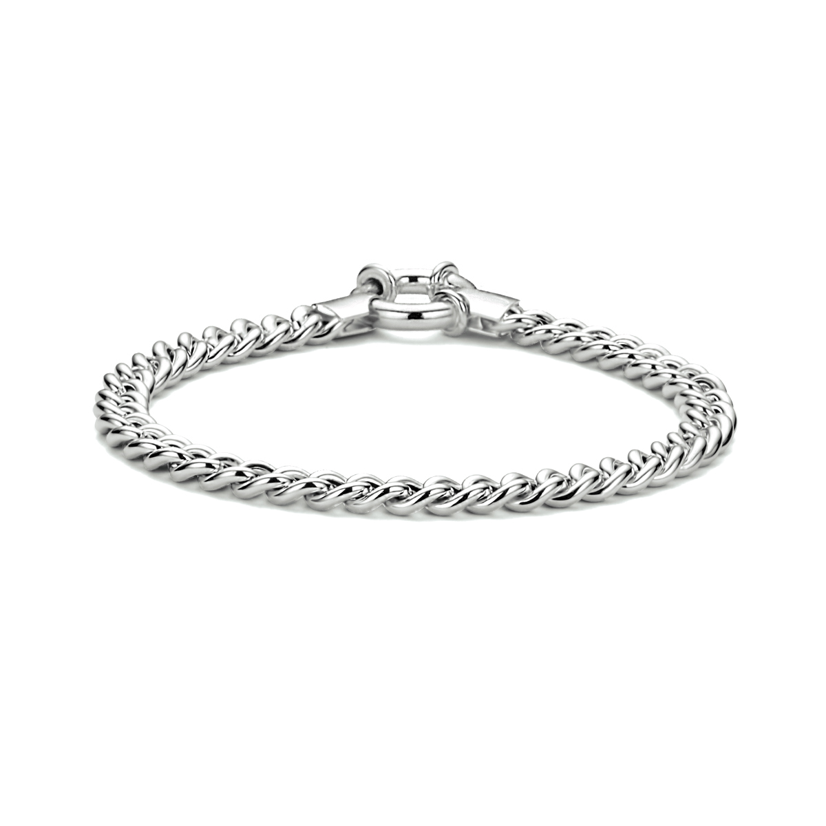 Gerhodineerd zilveren dames schakelarmband met gourmetschakel 5.8 mm breed - Lengte 19 cm
