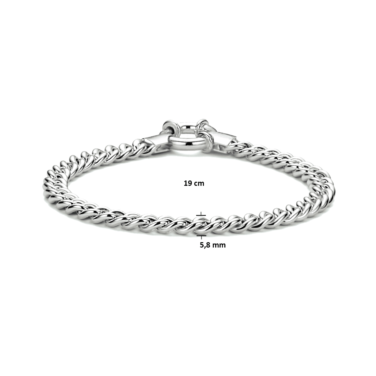 Gerhodineerd zilveren dames schakelarmband met gourmetschakel 5.8 mm breed - Lengte 19 cm