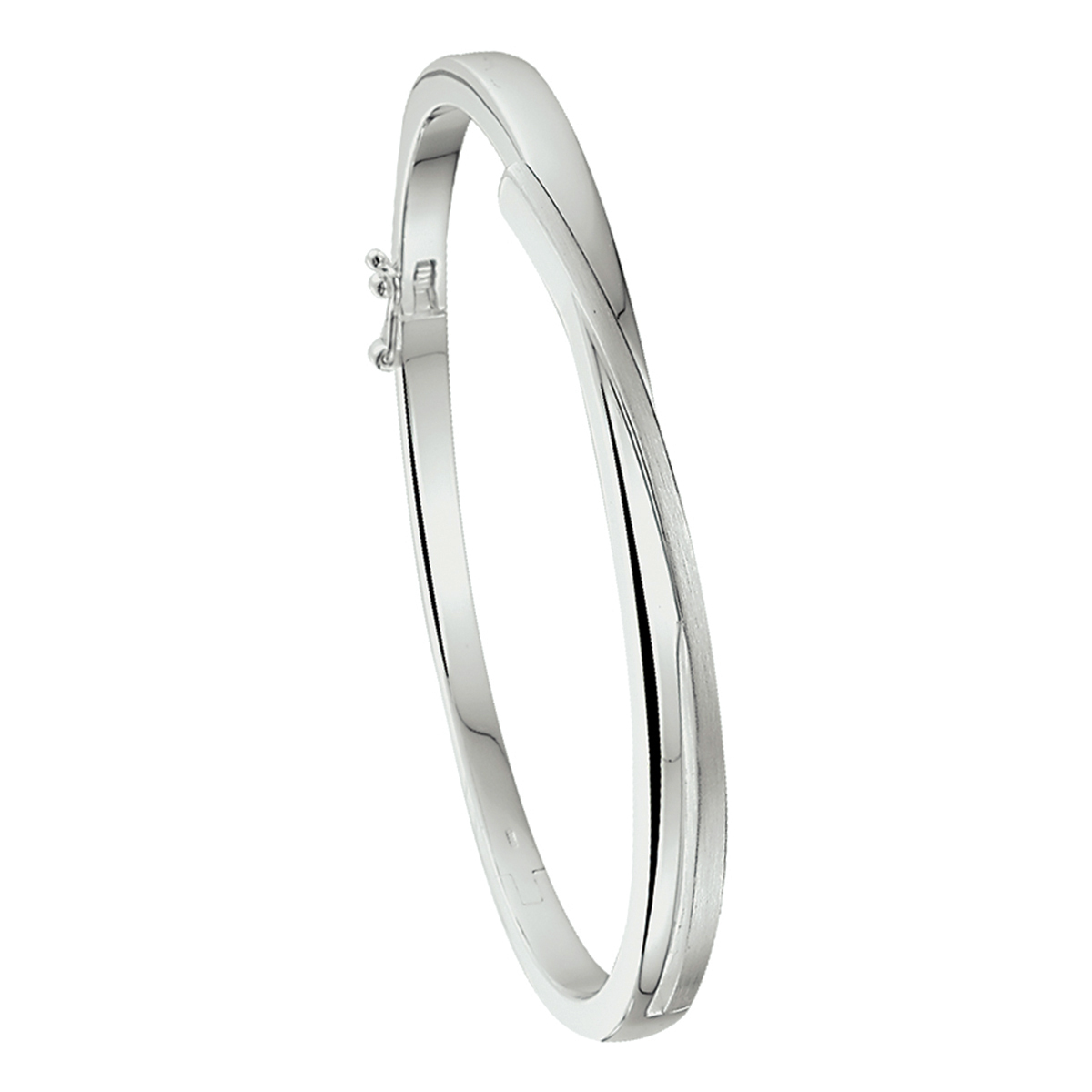 925 zilveren bangle asymmetrisch mat en glanzend 5.5 mm breed - Diameter 60 mm
