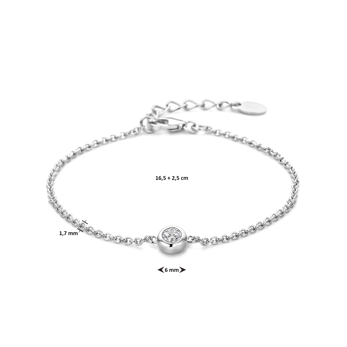 Zilveren armband met steen anker schakel 6 mm breed - Lengte 16.5-19 cm