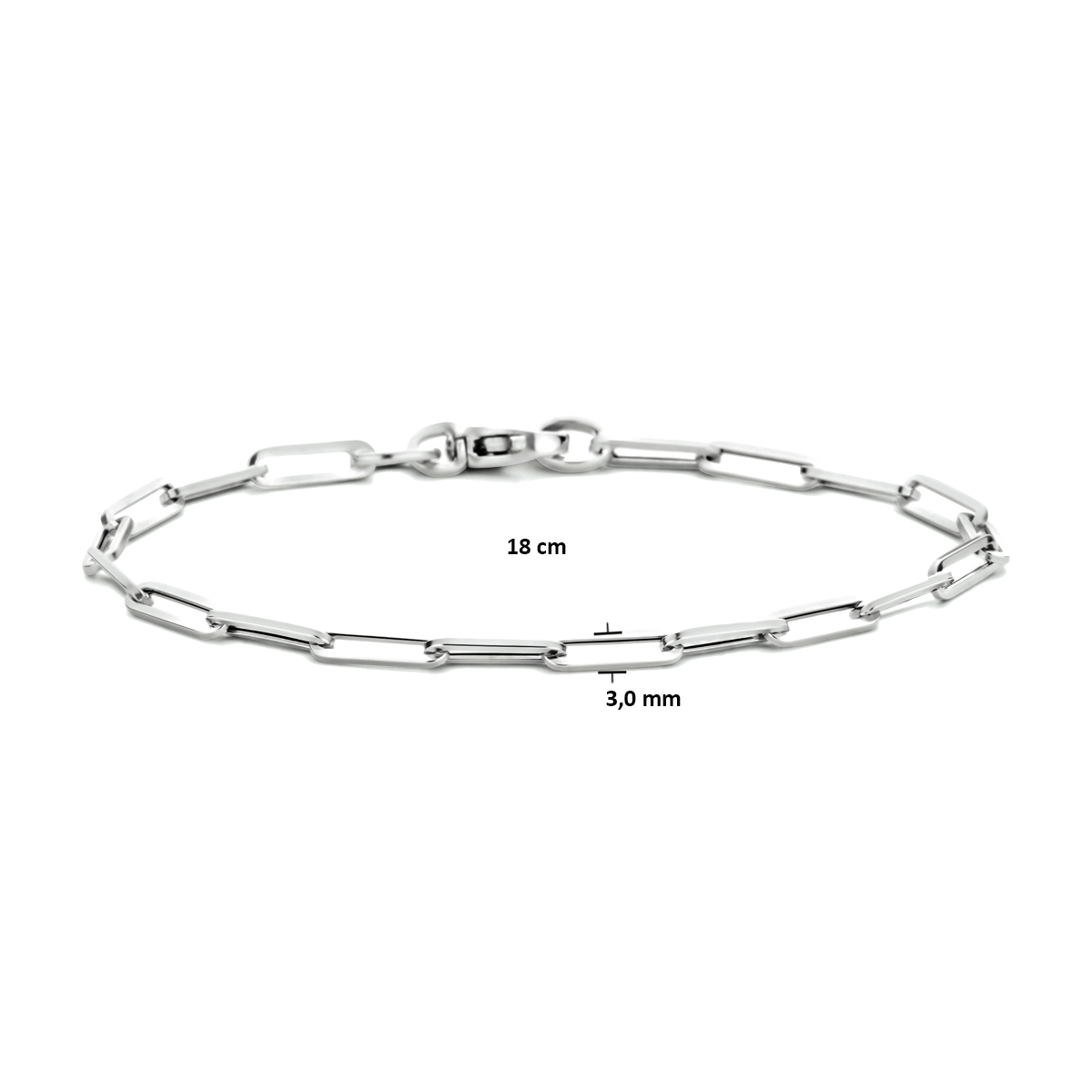 14-karaat witgouden schakelarmband met paperclipschakels 3 mm breed - Lengte 18 cm