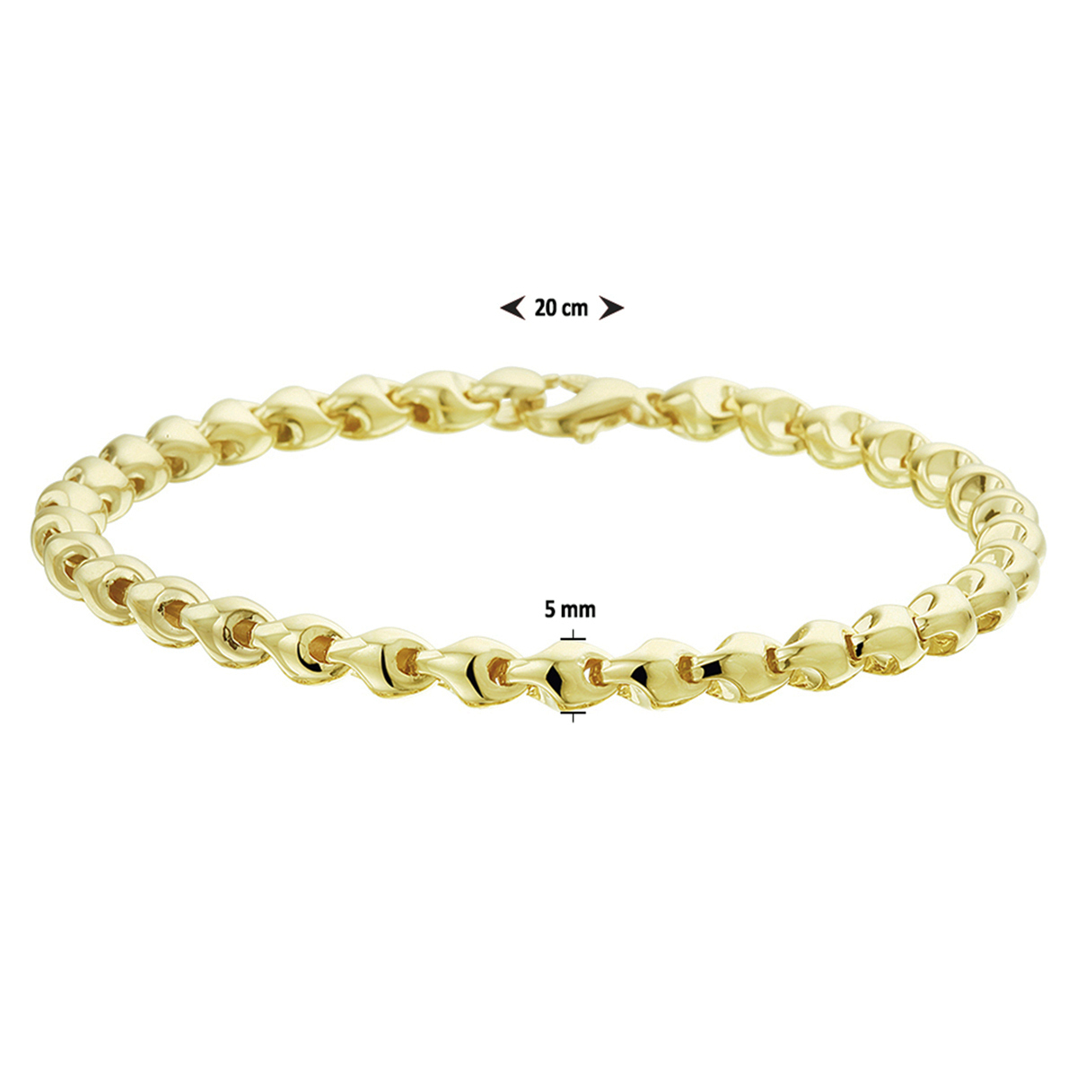 14-karaat gouden schakelarmband met glanzende schakels 5 mm breed - Lengte 19 cm