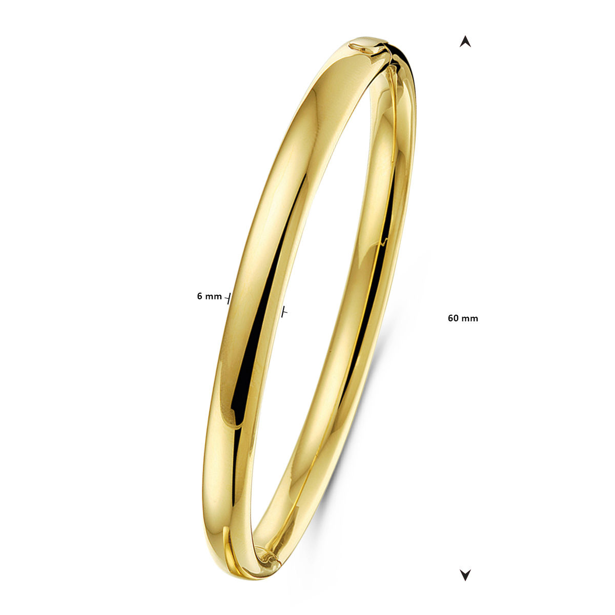 14-karaat gouden bangle glanzend 6 mm breed - Diameter 60 mm