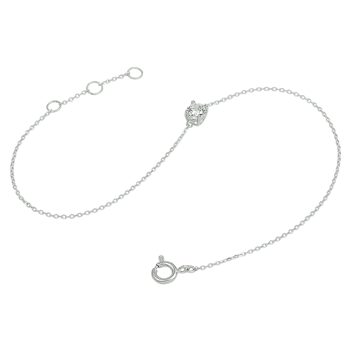 14-karaat witgouden armband met zirkonia anker schakel 0.8 mm breed - Lengte 16.5-17.5-18.5 cm