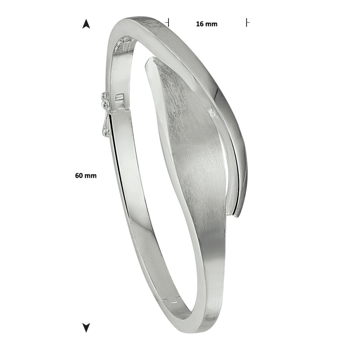 Bangle van 925 zilver met matte en glanzende afwerking 16 mm breed - Diameter 60 mm
