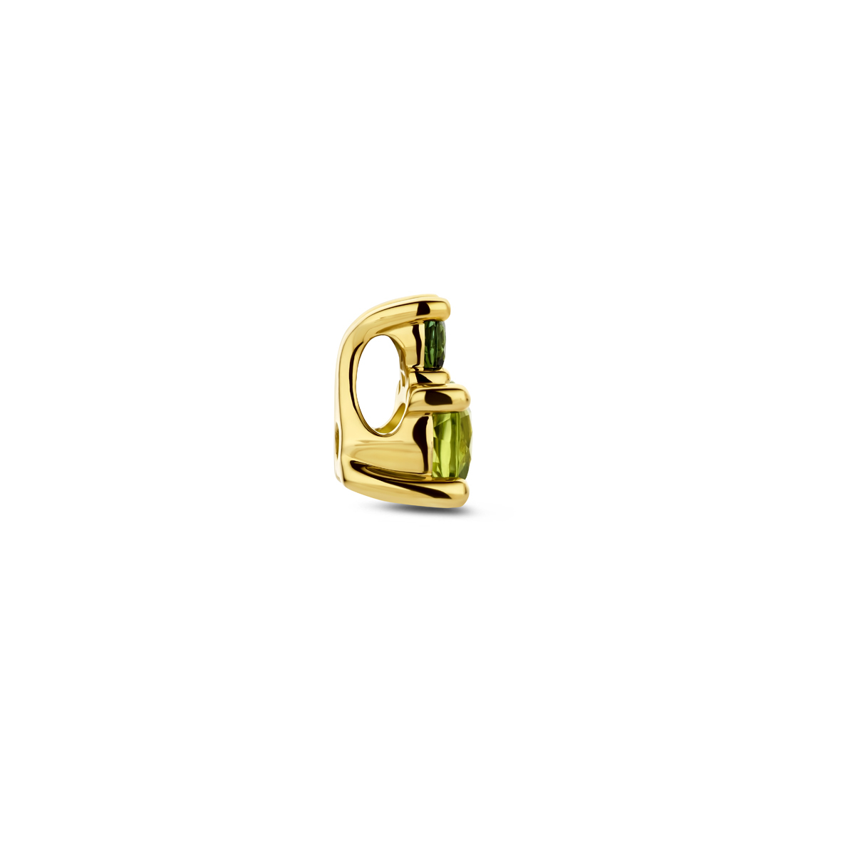 Groene 14-karaat gouden hanger met peridoot en toermalijn 6 mm breed - Hoogte 8.5 mm