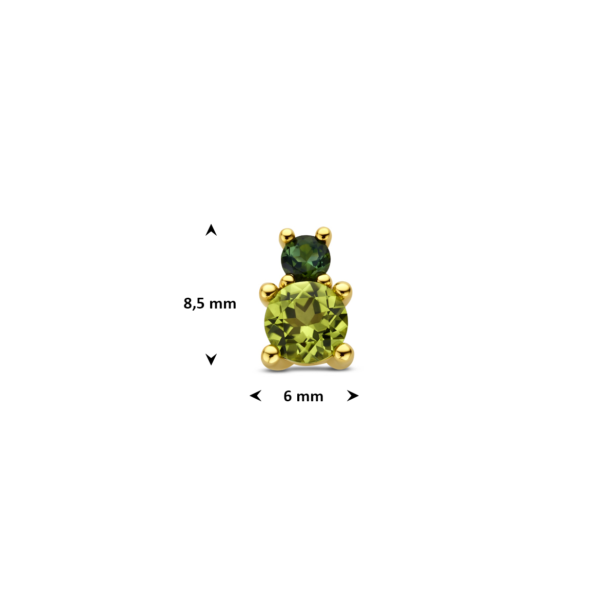 Groene 14-karaat gouden hanger met peridoot en toermalijn 6 mm breed - Hoogte 8.5 mm