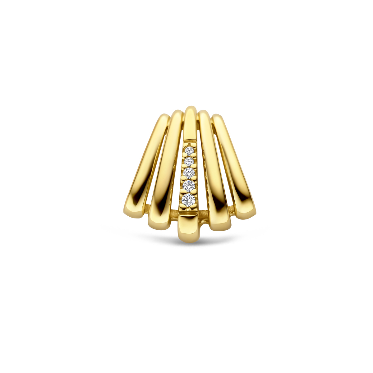 14-karaat gouden hanger met 5 verticale lijnen en diamanten 0.03 crt 13.5 mm breed - Hoogte 4.5 mm
