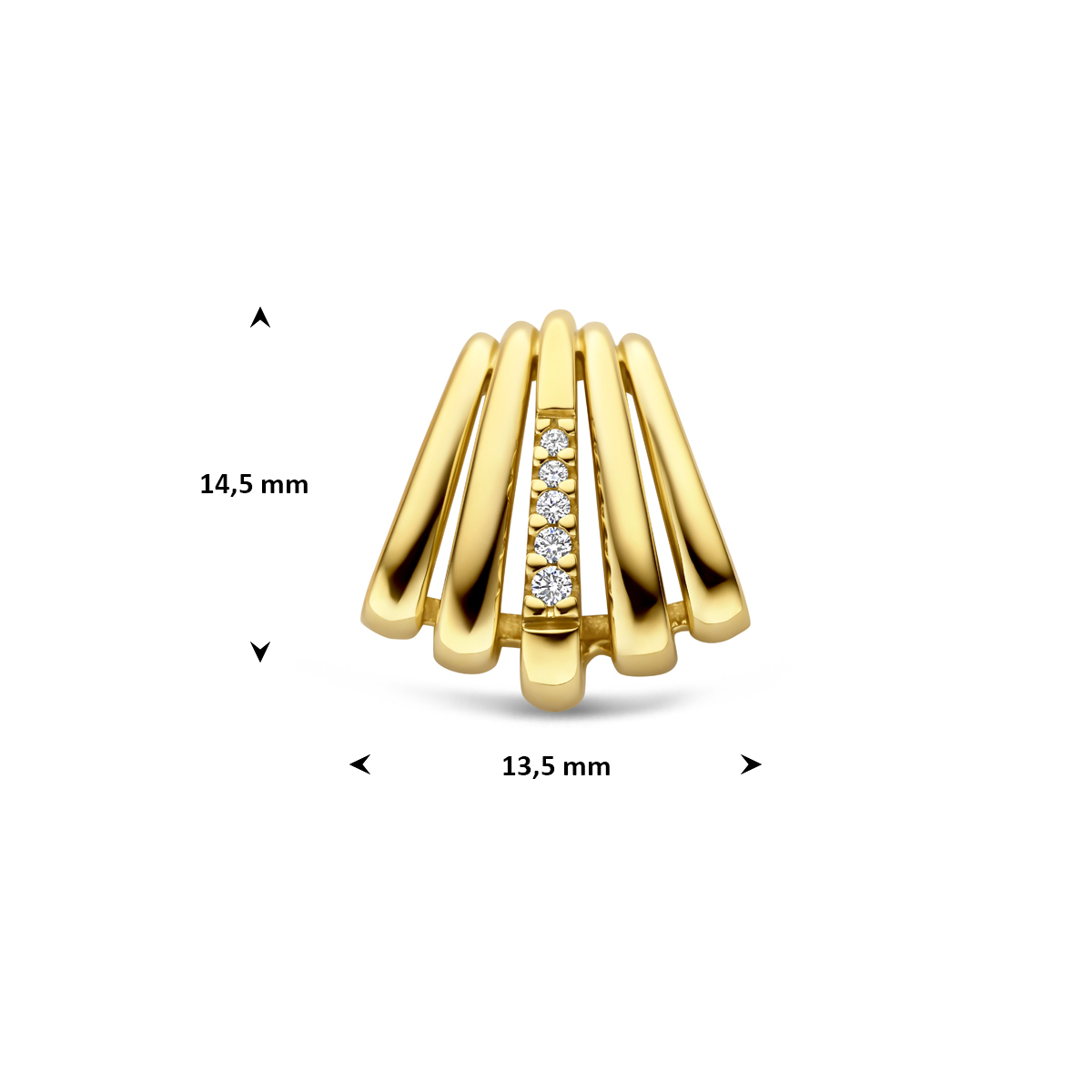14-karaat gouden hanger met 5 verticale lijnen en diamanten 0.03 crt 13.5 mm breed - Hoogte 4.5 mm