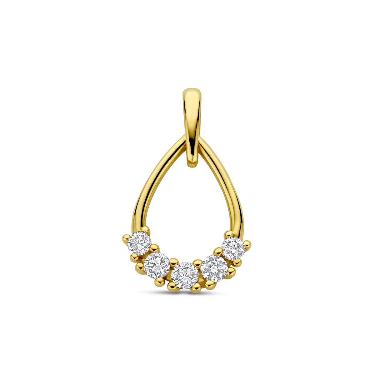 Druppel 14-karaat gouden hanger met 5 lab grown diamanten 0.32 crt 13.5 mm breed - Hoogte 19 mm