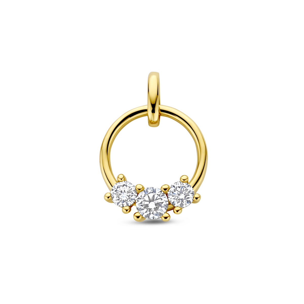 Ronde 14-karaat gouden hanger met 3 lab grown diamanten 0.50 crt 13.5 mm breed - Hoogte 19 mm